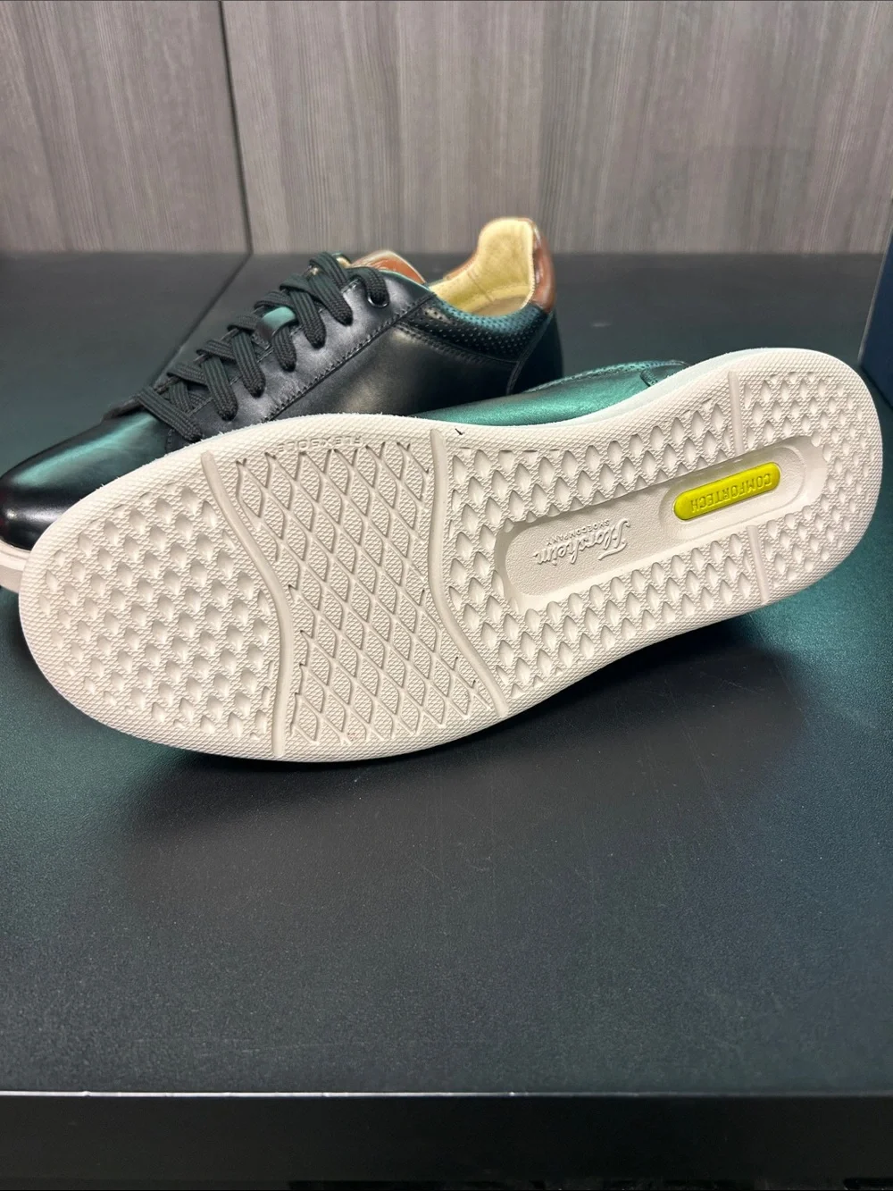 Florsheim Men's Black Leather Sneaker with Cream Sole